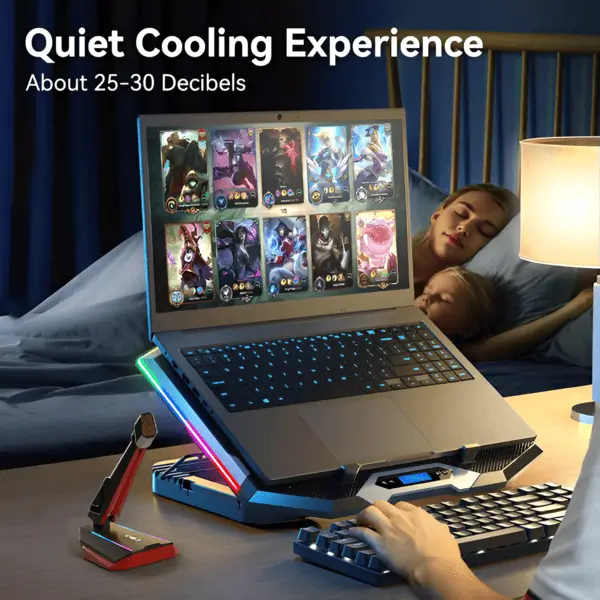 ICE COOREL gaming laptop cooling pad with quiet cooling experience 25-30 decibels silent operation