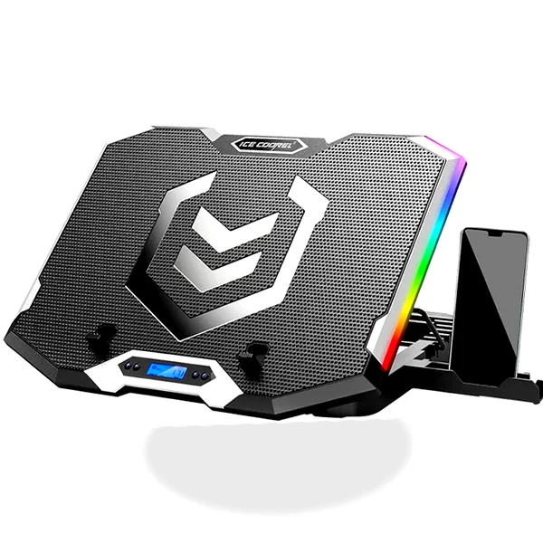 Gaming cooling pad with LCD control, 6 RGB fans and adjustable stand