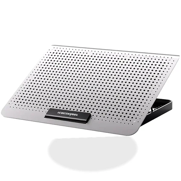 Silver aluminum laptop cooling pad with 7 height positions and dual USB